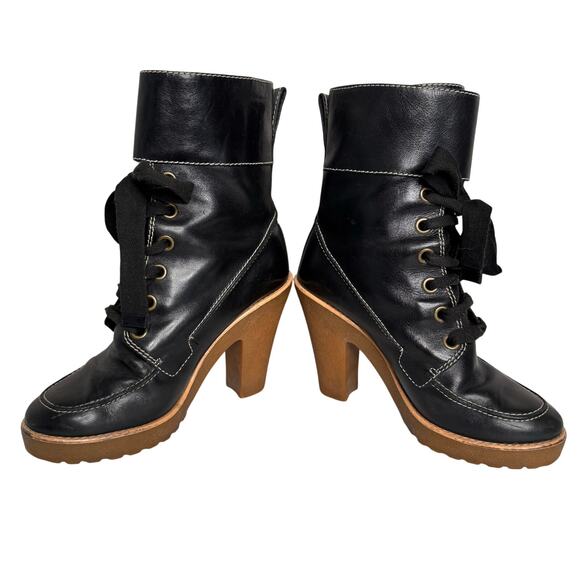 Marc Jacobs Black Chunky Heel Leather Boots Size 37.5 (US 7.5) - Picture 3 of 9